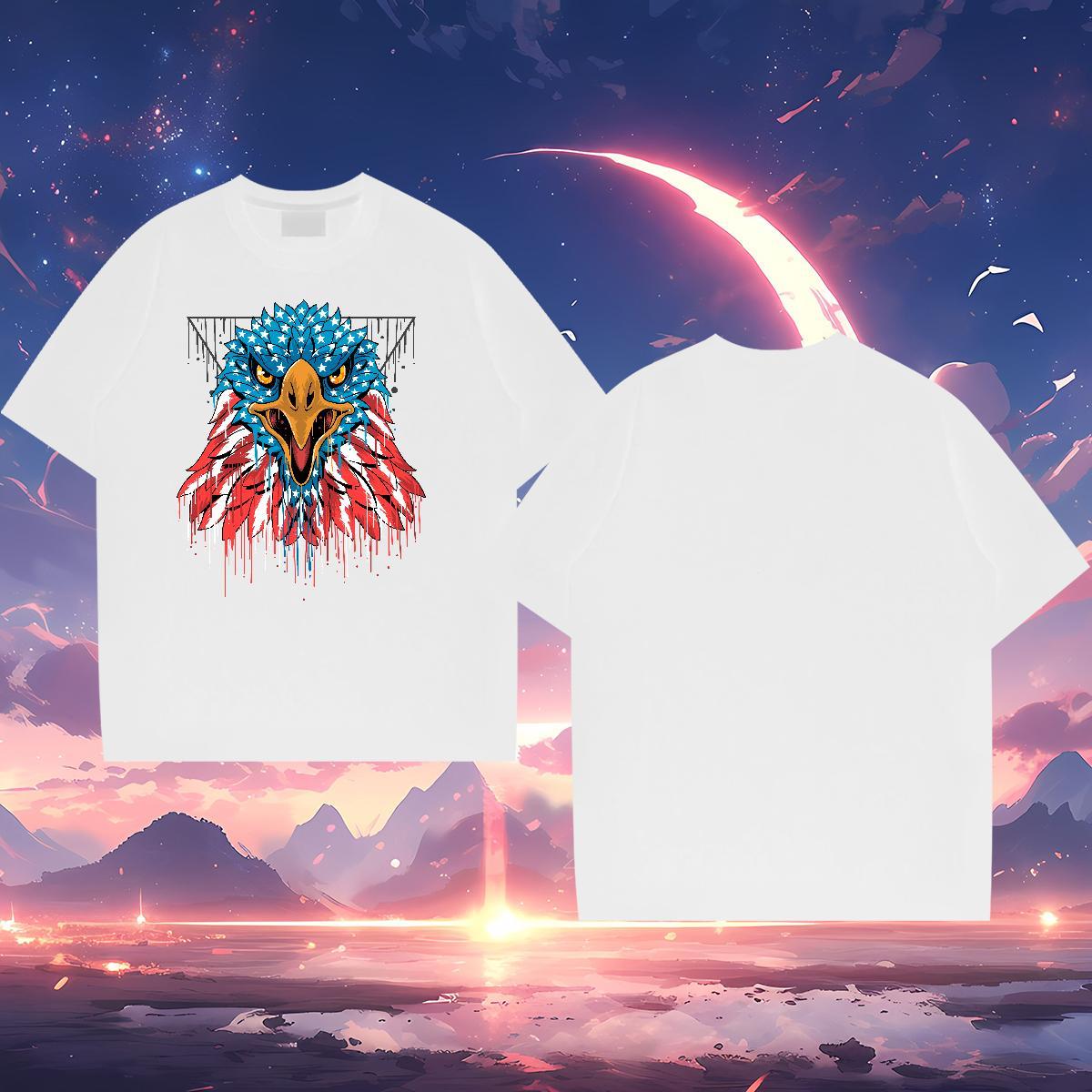 2024 T-Shirts for Men 230g Cotton eagle Anime Printing Street Top Tees Breathable Soft Designer Men Tees DIY