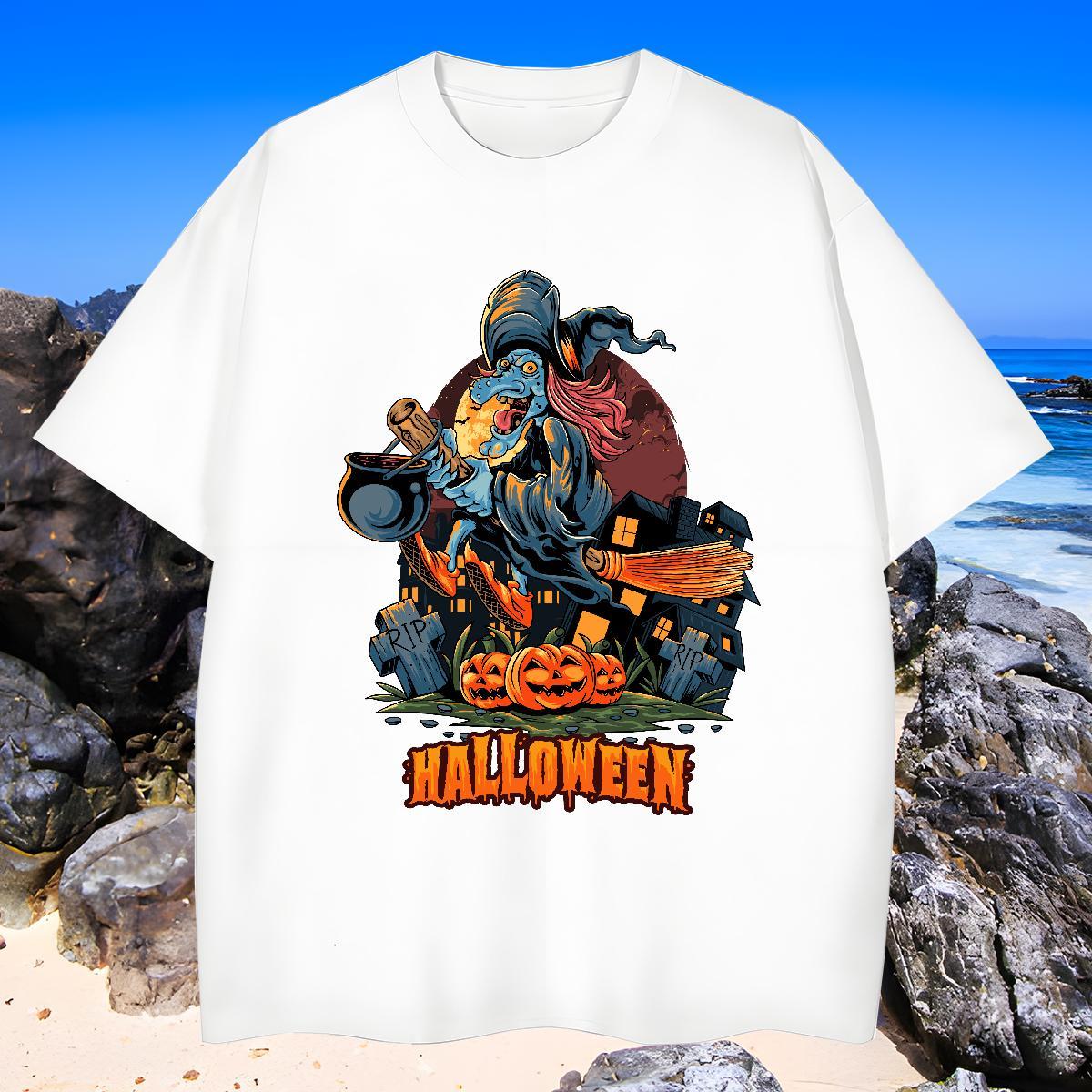 Comfortable Men Tees 230g Cotton pumpkin T shirt Hip Hop Breathable Short Sleeve Floral Print New Clothings