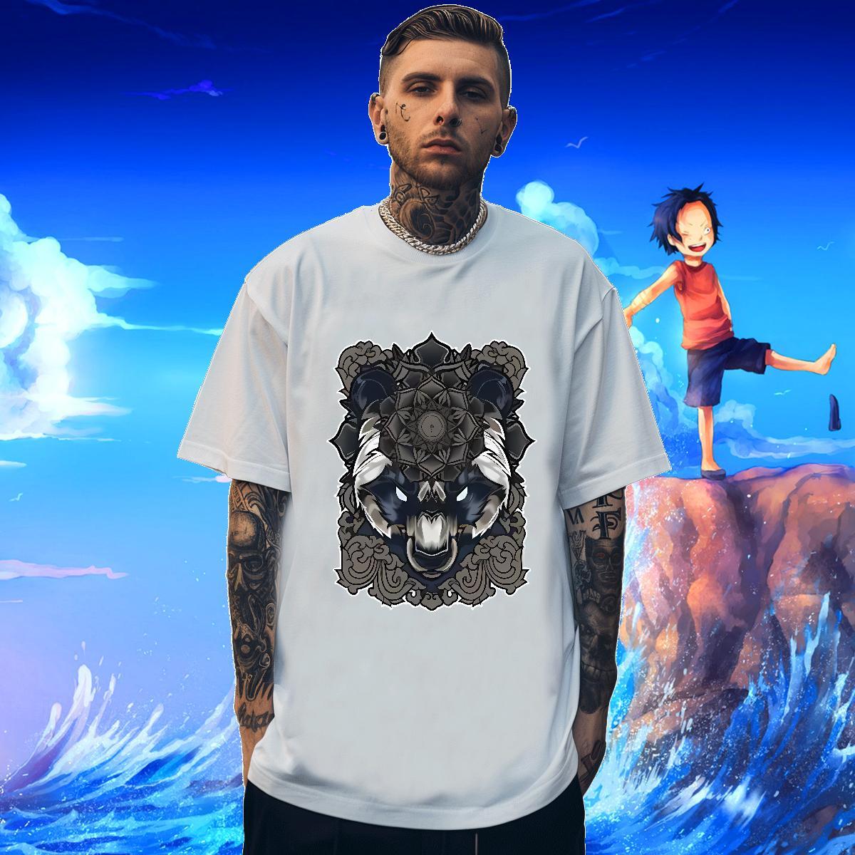 Man T Shirts 230g Cotton wolf Street Short Sleeve Soft Black Oversized Tshirt for Man Woman Fashion Designer Cool Design Polos