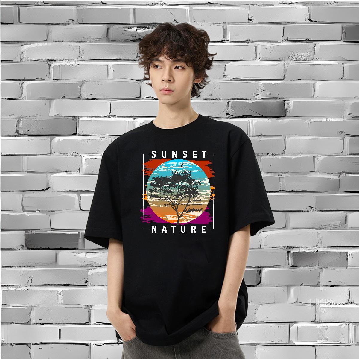 New Mens T Shirts 230g 100% Cotton tree Sports Casual Tee Shirt Breathable Soft Brand Men Tshirts Graphic