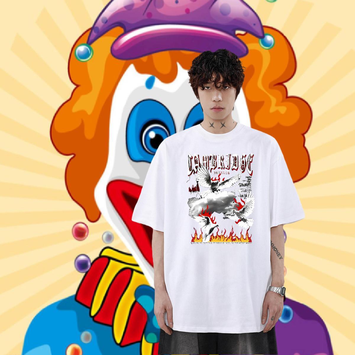 Classic Casual T Shirt For Man 230g Cotton eagle Spring Summer Tshirts Crew Neck Loose Men Tees Custom Cartoon