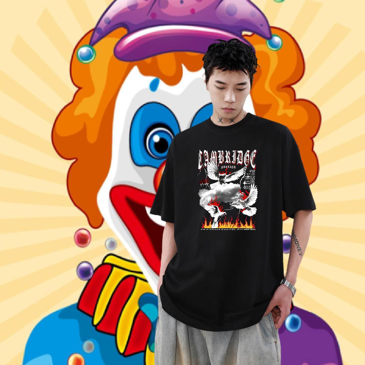 Classic Casual T Shirt For Man 230g Cotton eagle Spring Summer Tshirts Crew Neck Loose Men Tees Custom Cartoon