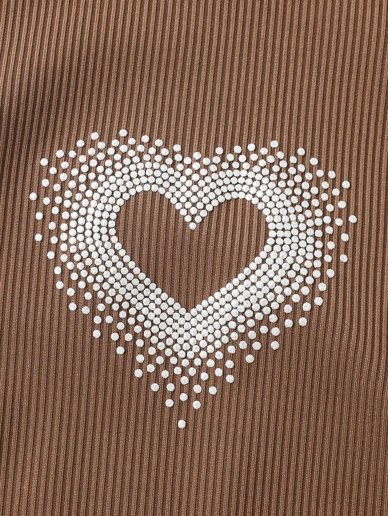 Brown Spice Girl Pure Fashion sexy dress Heart Print Girl Slim Short Sleeve pleated belly top Butock dress summerW240720