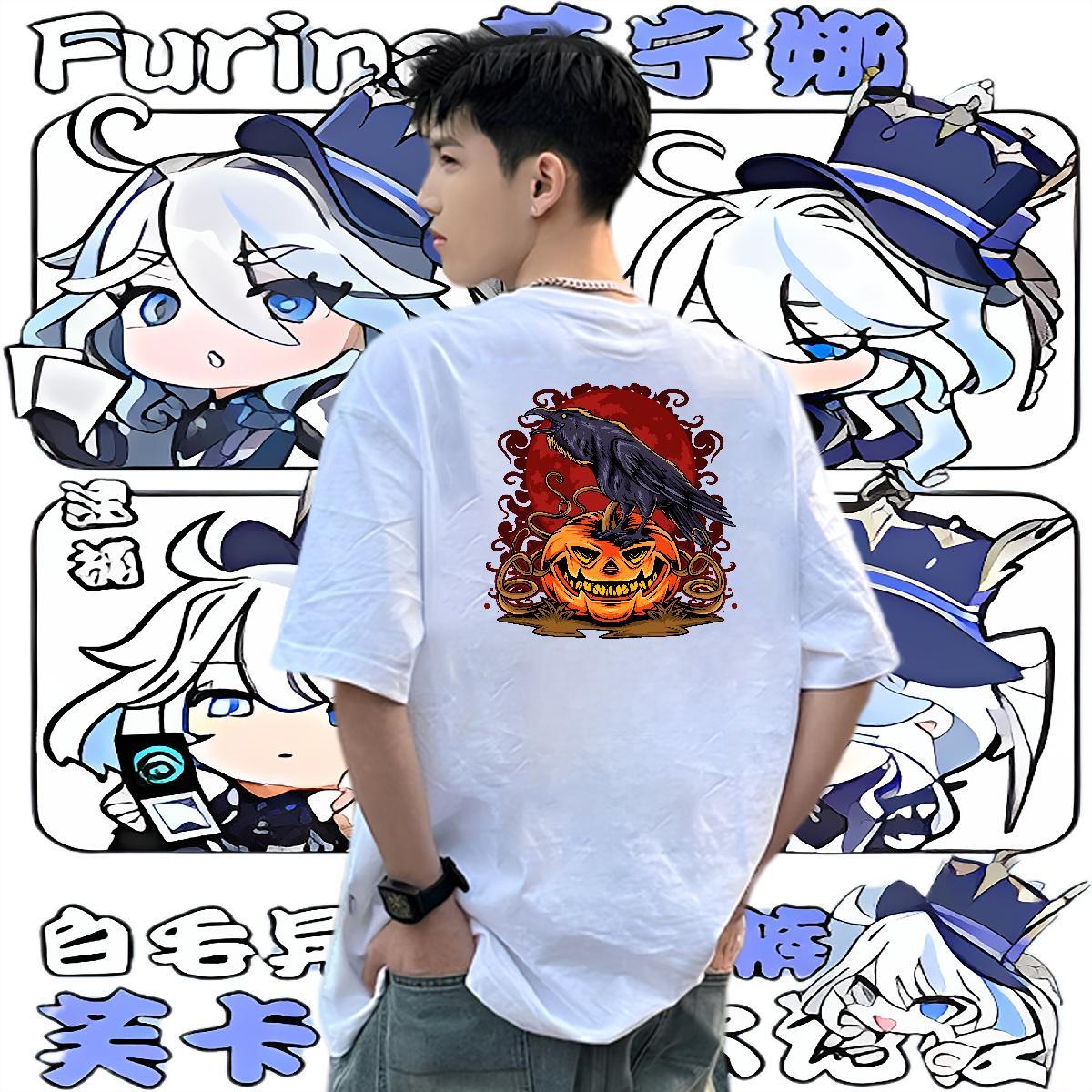 Customized Mens T Shirts 230g Pure Cotton pumpkin Street Clothes Breathable Crew Neck Loose Tshirts DIY Anime