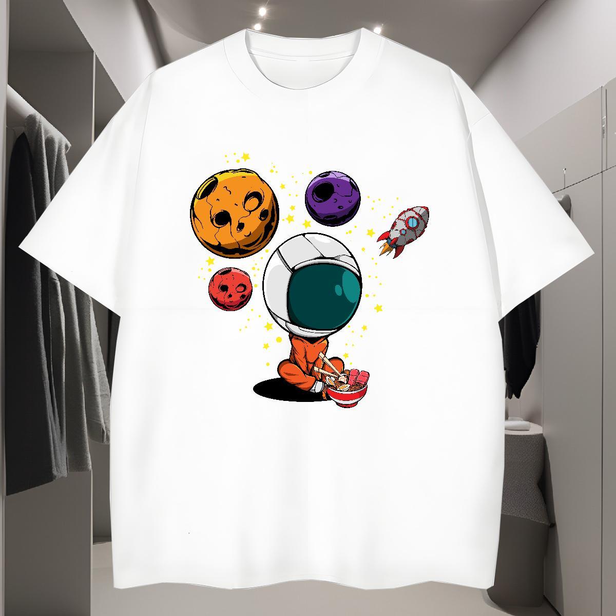 T-Shirts for Men 230g 100% Cotton universe Street Breathable Crew Neck Plus Size Custom Tshirts Fashion Casual Wholesale Tops Shirt