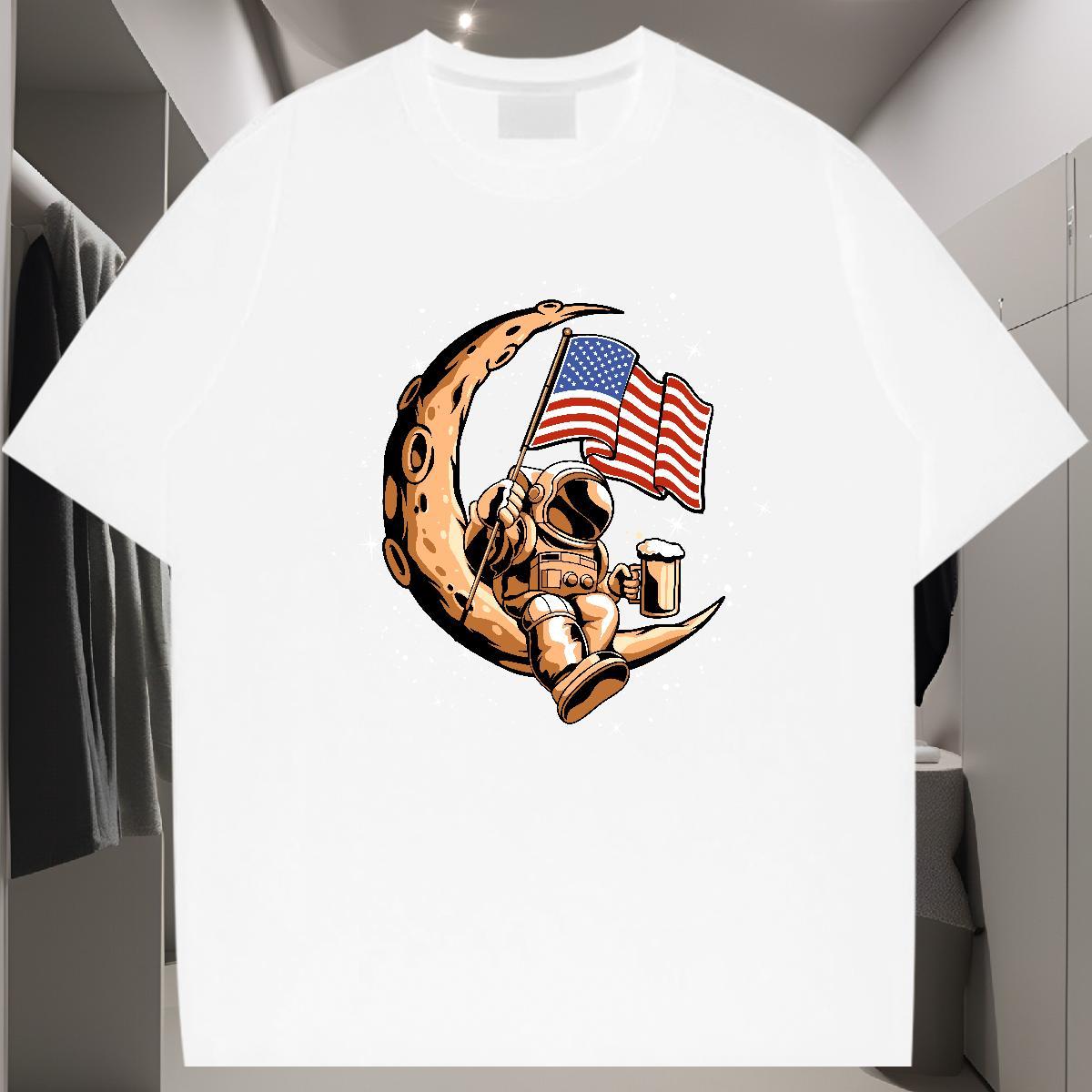 T Shirts Men 230g 100% Cotton spaceman Street wear Hip Hop Crew Neck Breathable Oversized 4XL Men Tshirts 2024 Classic Clothes