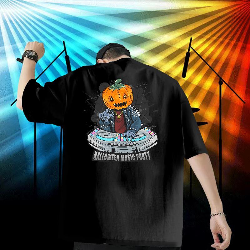 New Men T Shirts 100% Cotton 230g Halloween Home Outdoor Top Tees Crew Neck Classic Mens Tshirts Anime