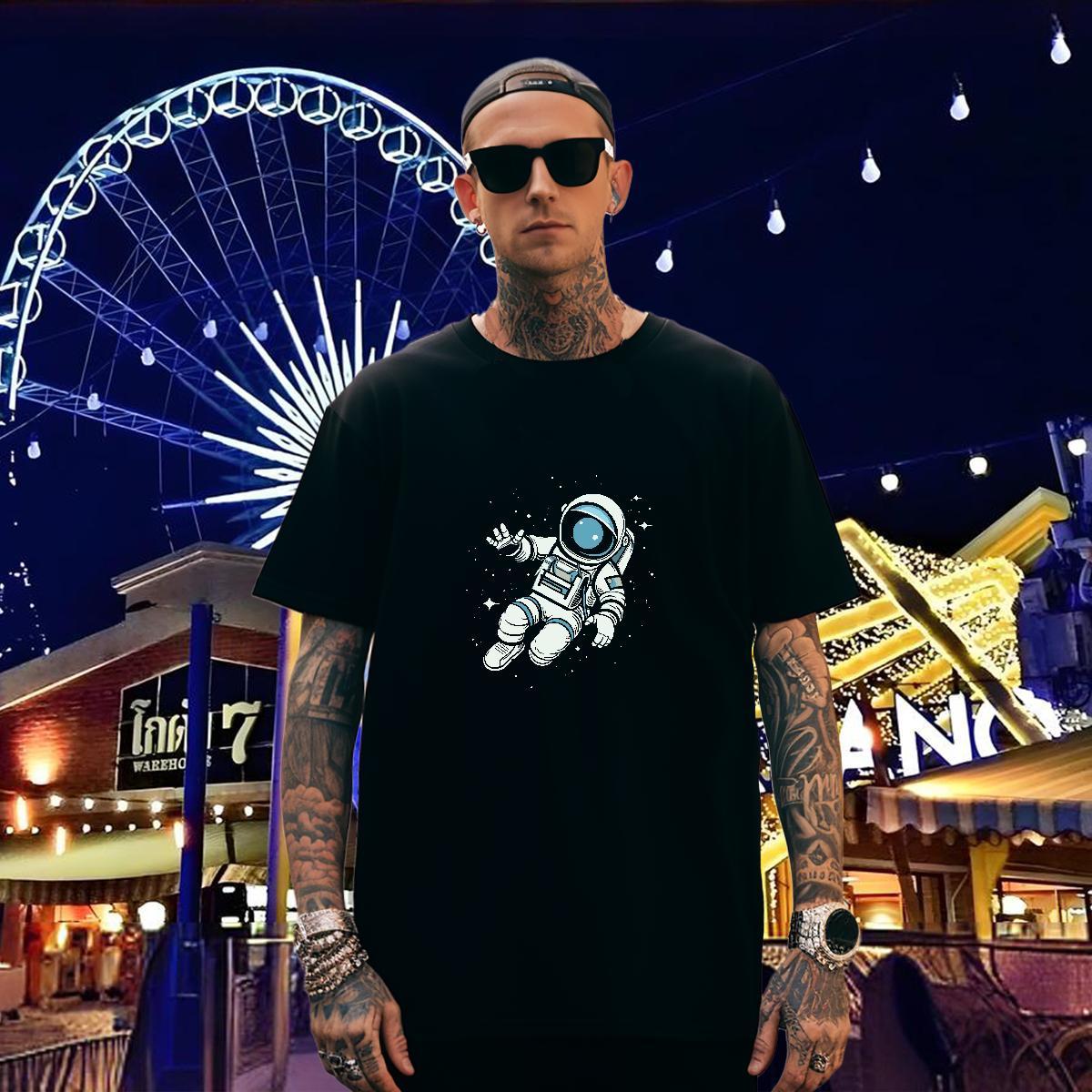 Men T Shirts 230g 100% Cotton cosmonaut Home Outdoor Breathable Skull Men Clothes T-Shirt Factory Direct Wholesale Tshirts