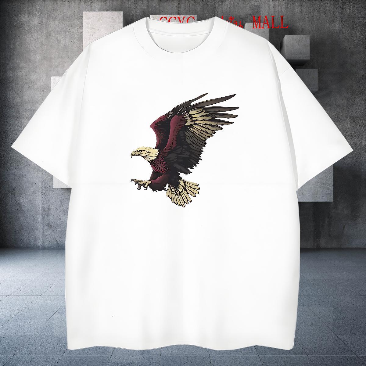 Popular Mens Tshirts 230g Pure Cotton Hip Hop eagle White Plus Size Short Sleeve O-Neck 2024 DIY T-Shirts Tops