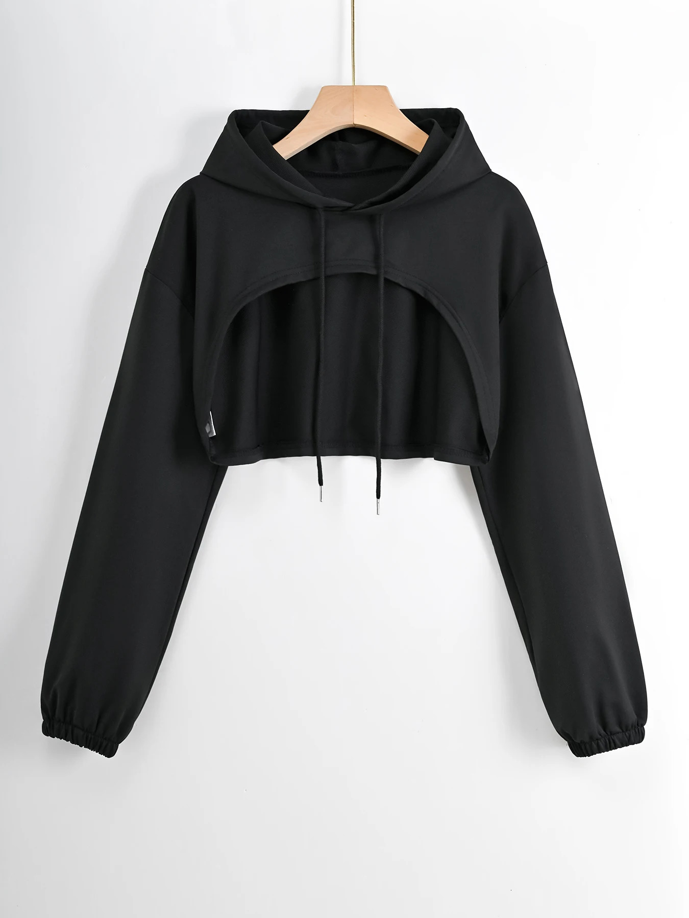 Drop Shoulder Super Crop Drawstring Hoodie 240806