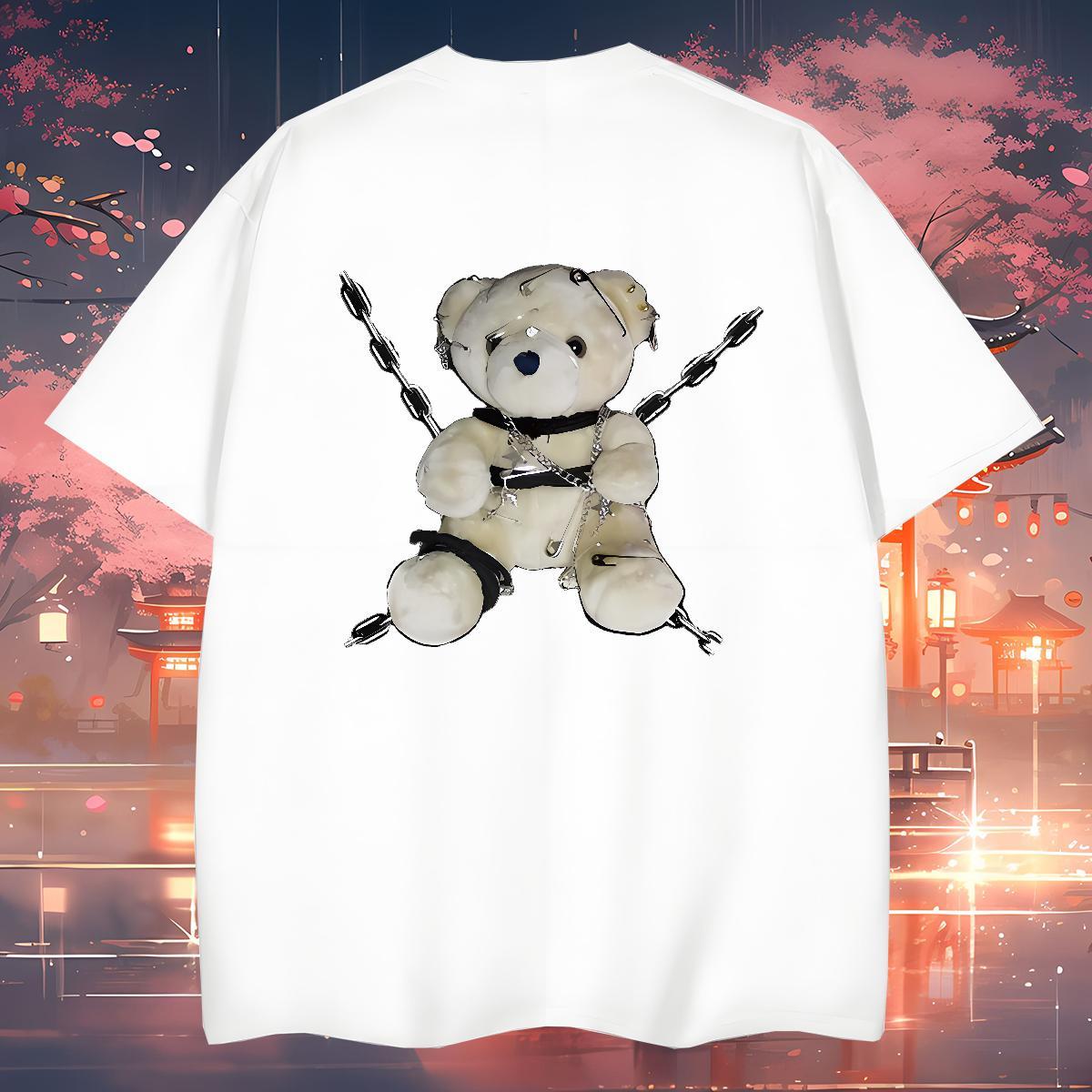 Custom T-Shirts 230g Pure Cotton bear Street Wear Tshirts O Neck Short Sleeves Free Shipping Men Tees Plus Size Cartoon