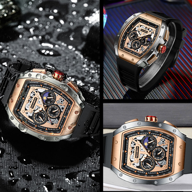 LIGE Men's quartz watch High-end wine barrel watch Multi-functional waterproof watch men's leisure sports watch