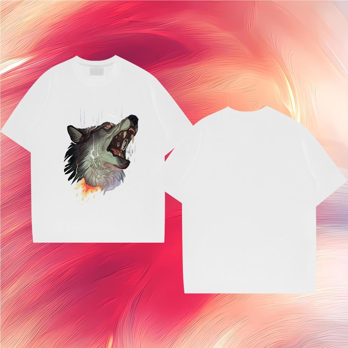 Casual New T-Shirts 230g Cotton wolf Hip Hop Clothings Breathable Crew Neck Designer Men Tops Tees Black Oversized