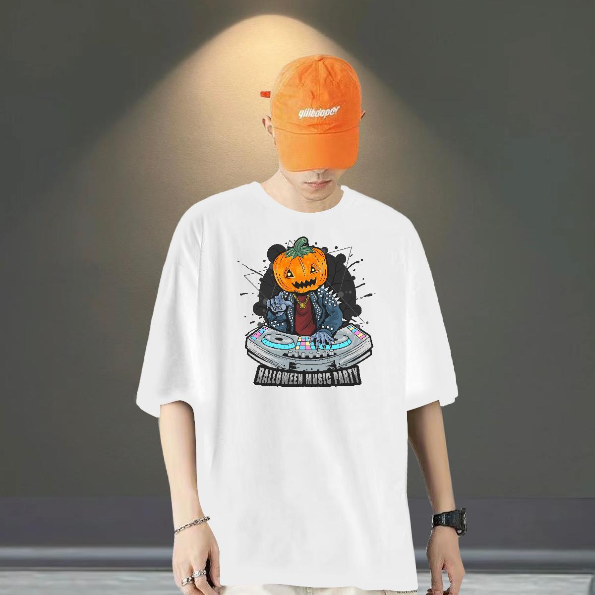 2024 New T-Shirts for Men 230g Cotton pumpkin Home Outdoor Clothings Breathable Crew Neck Popular Men Tshirts Black White