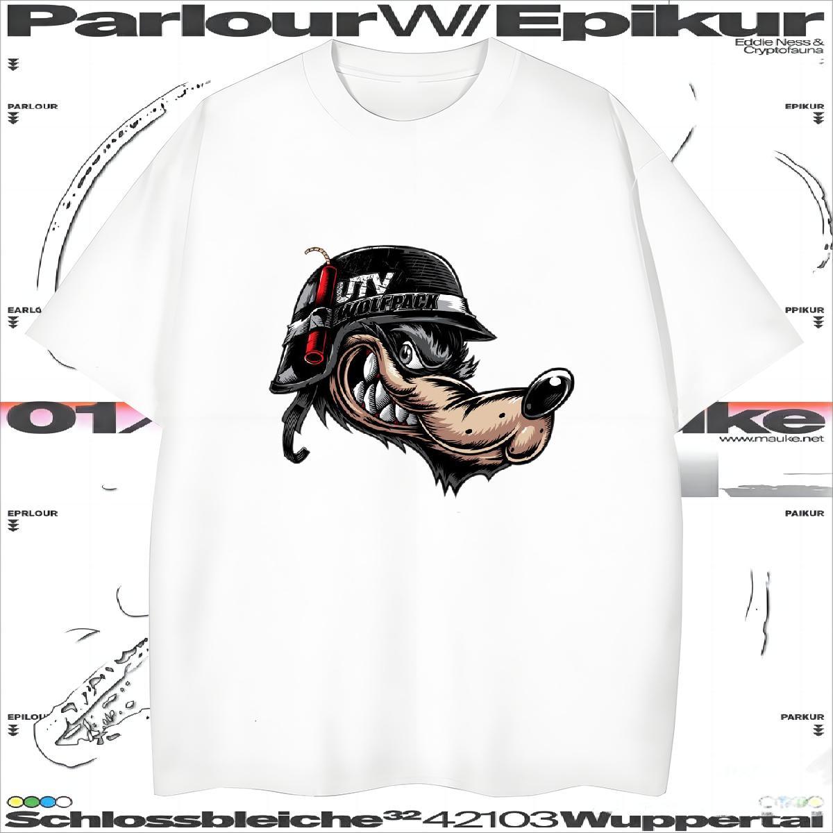 T Shirt For Man 230g 100% Cotton wolf Daily Outfit Breathable Short Sleeve Skull Couples T Shirts Fashion Popular Tops