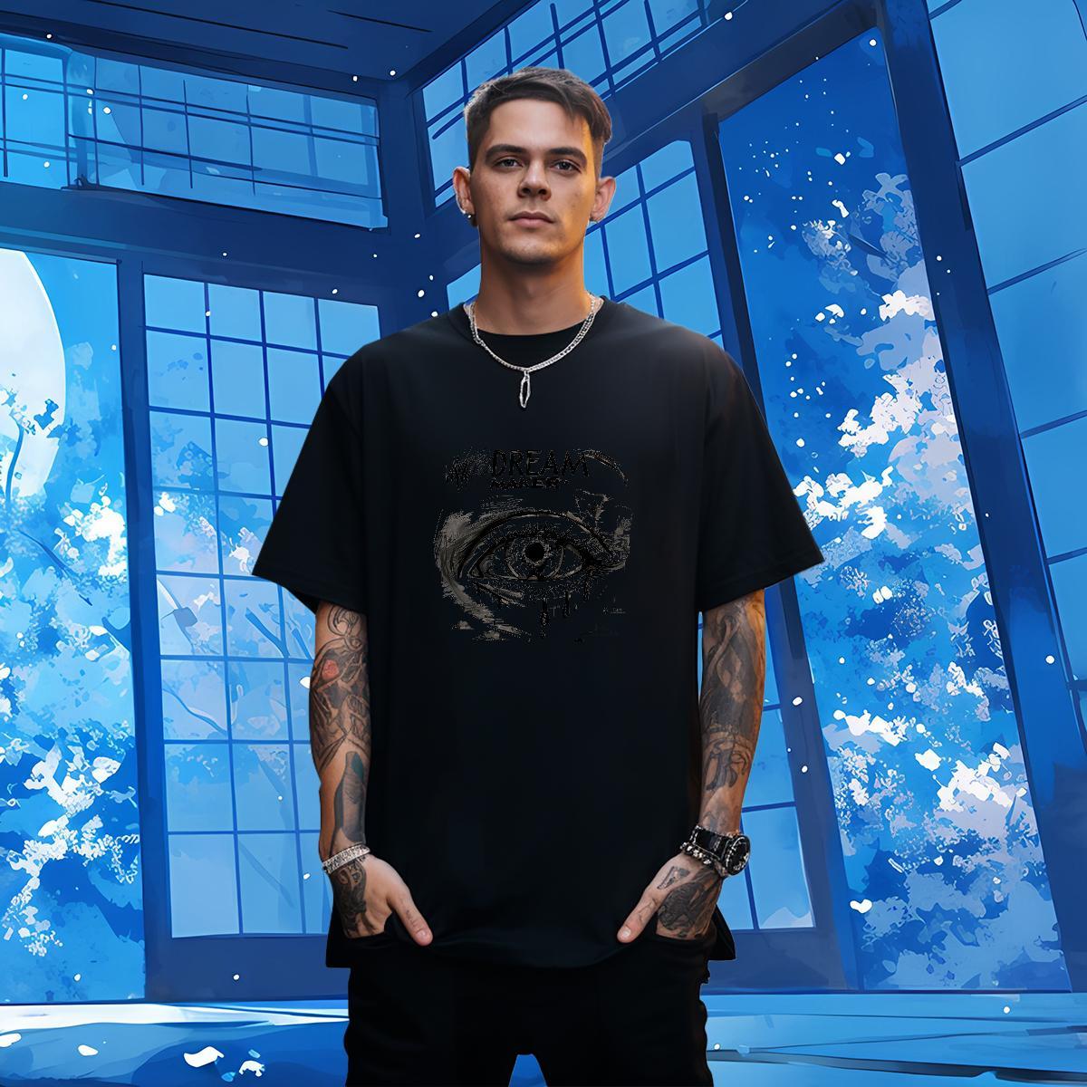 T-Shirts for Men 100% Cotton 230g eyes Hip Hop Street Short Sleeve Soft DIY Men Clothes T-Shirt Stylist High Quality Clothings