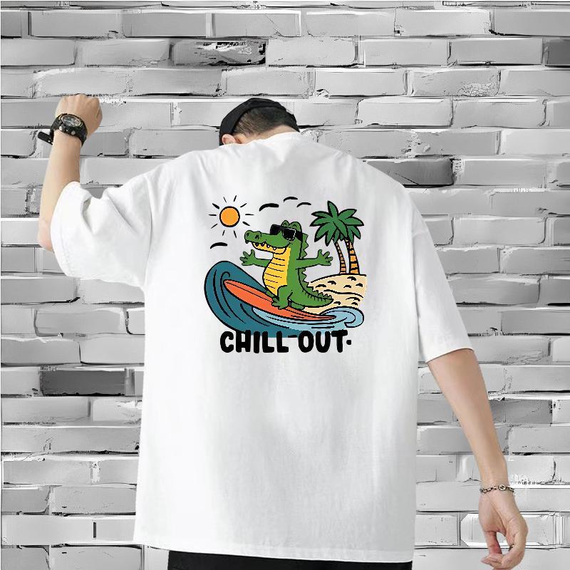 2024 DIY T Shirts Men 230g Cotton dinosaur Outdoor Tees Short Sleeve Soft Comfortable Mens Tshirts Oversized 4XL