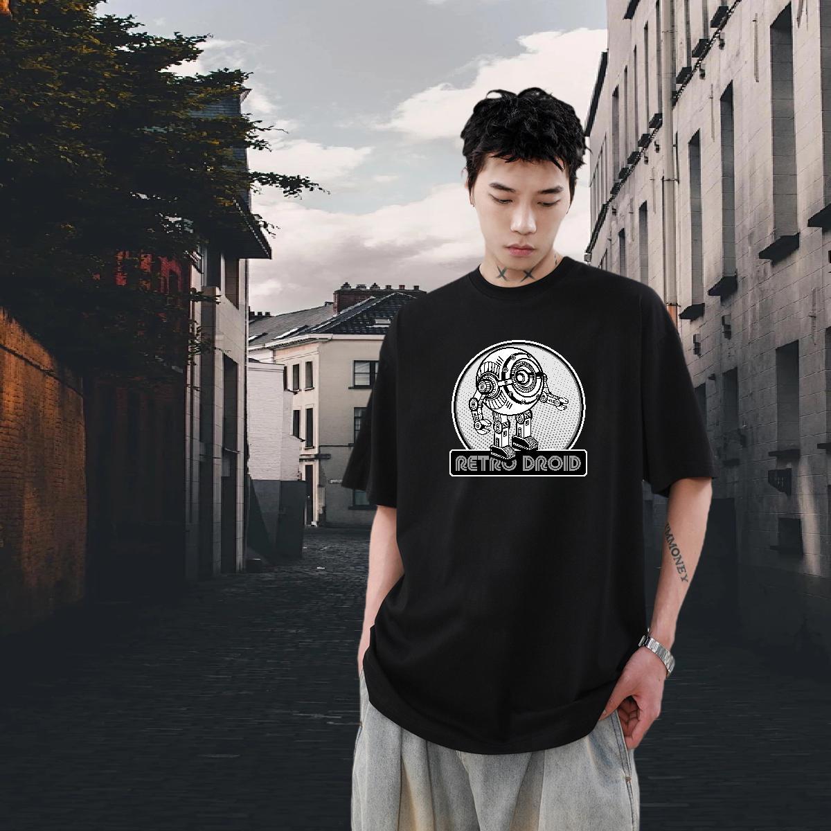 Designer Tshirts 230g Pure Cotton Street wear Hip Hop robot DIY Printed Breathable Short Sleeve Fashion Design Men T Shirts Clothings