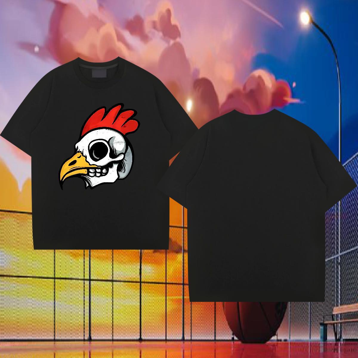 Customized T-Shirts 230g 100% Cotton chicken High Street Hip Hop Tops Tees Crew Neck Breathable Soft Men Tshirts Black White