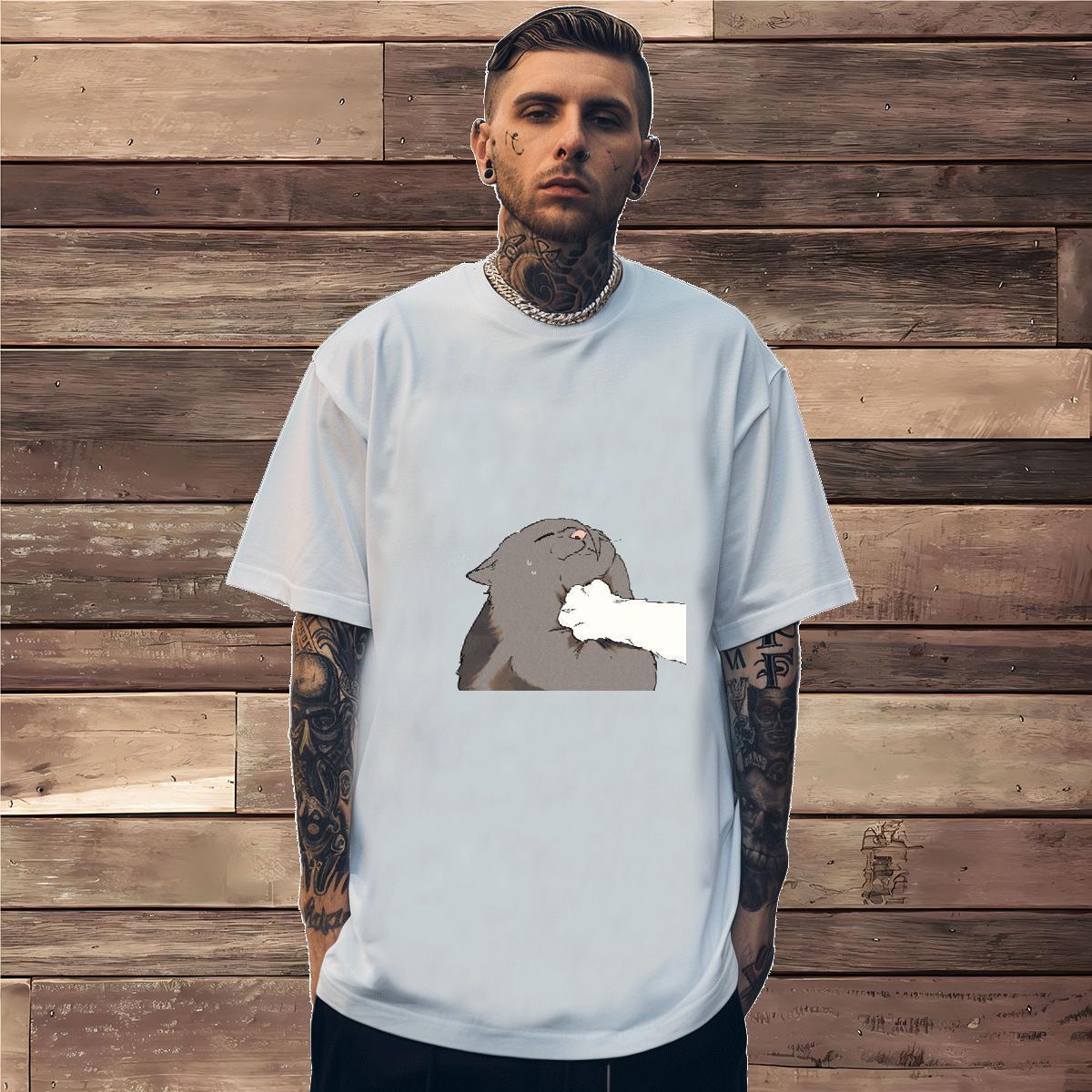 Mens T Shirts 230g 100% Cotton cat Street Wear Breathable Crew Neck DIY Printed Men Tees 2024 Summer Cool Design Tops