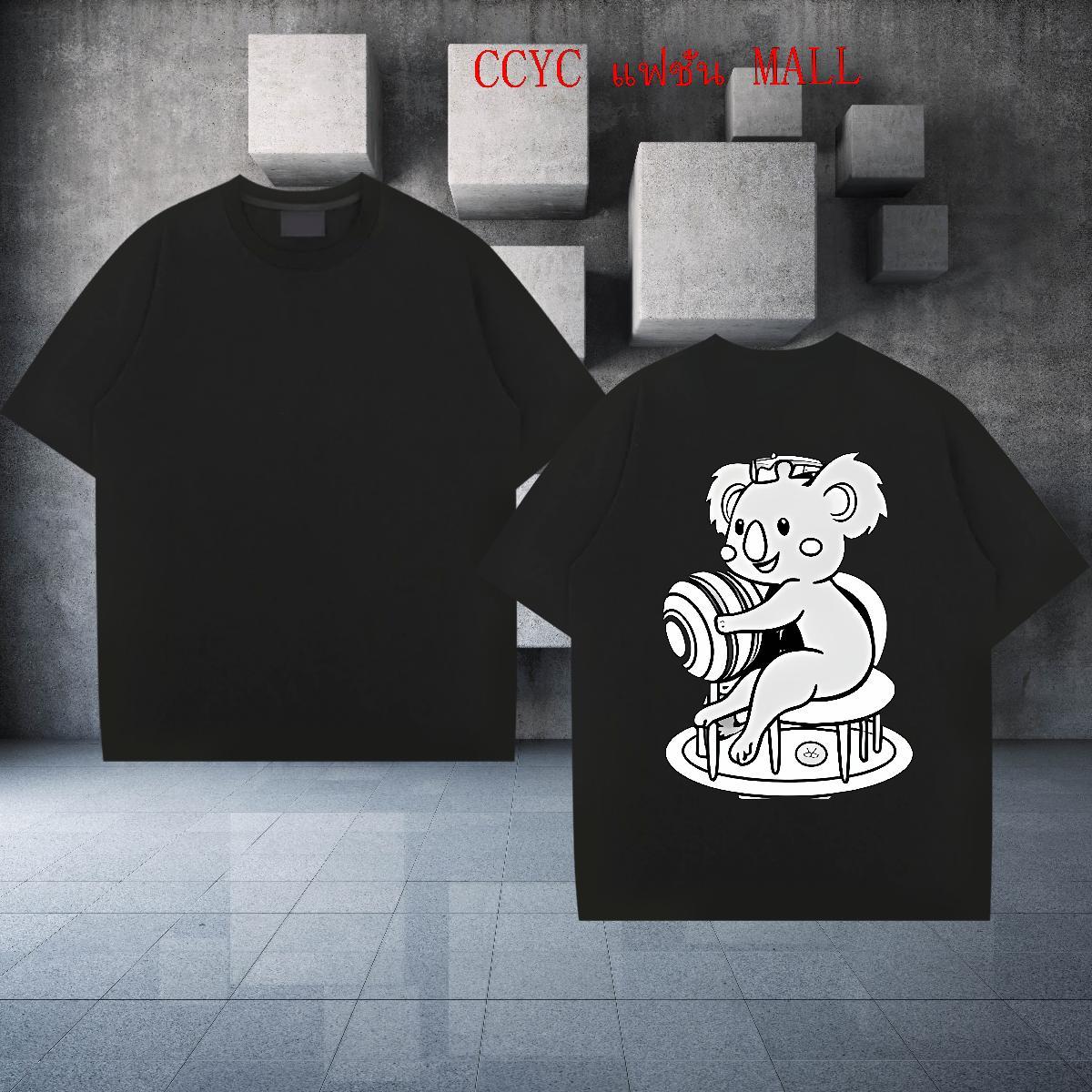 New T-Shirts 230g Cotton bear Anime Printing Street Polos Breathable Short Sleeve Loose Fit Mens Tshirts Plus Size Cartoon