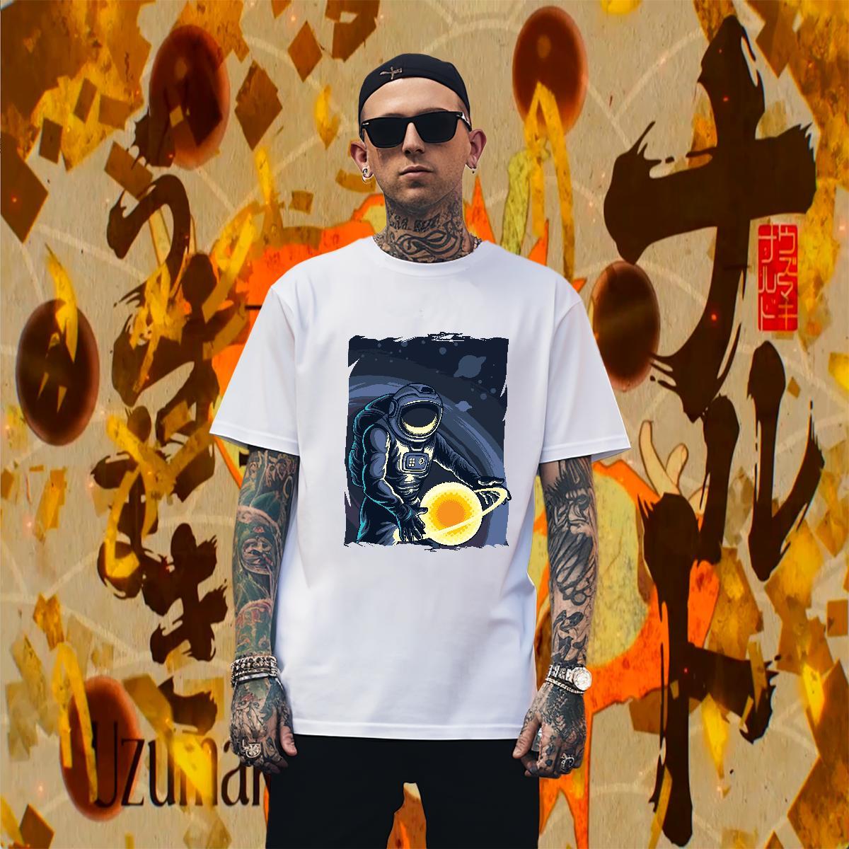 Man T Shirts 230g Cotton spaceman Street Wear Crew Neck Breathable DIY Logo Oversized Men Tops Tees Fashion New Cool Top Tees