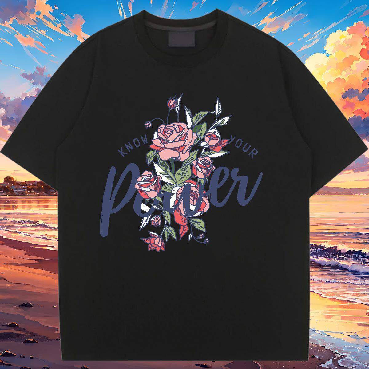 Female T Shirts Women O Neck Short Sleeves Women Tshirts Anime Oversized flower Casual 230g Cotton New Tops