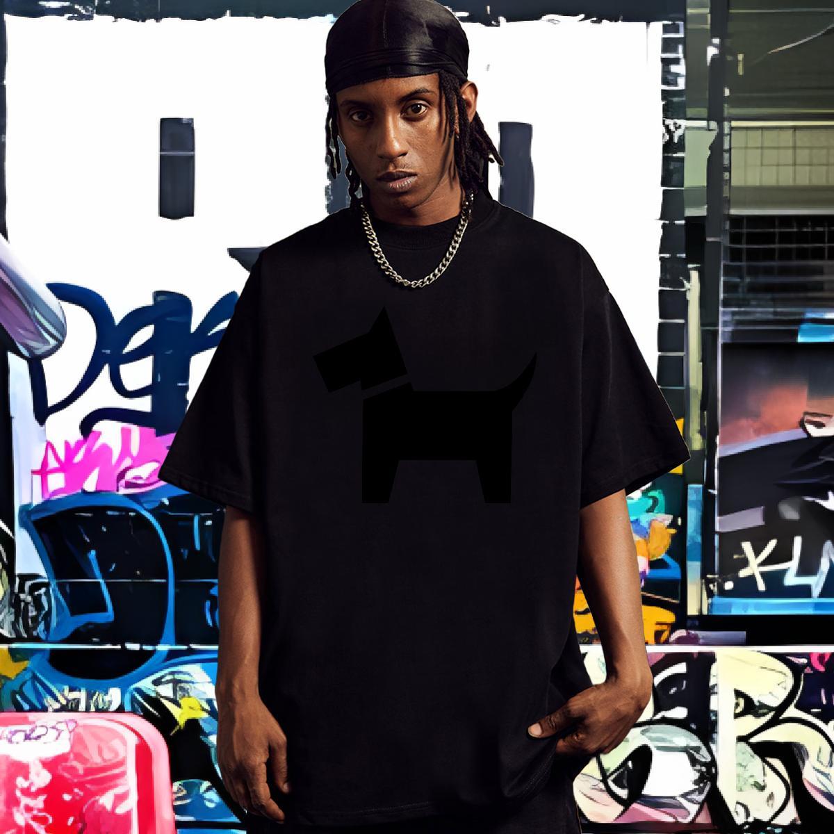 T Shirt For Man 100% Cotton 230g Dog Hip Hop Breathable Short Sleeve Floral Print Men Clothes T-Shirt Fashion Soft Polos