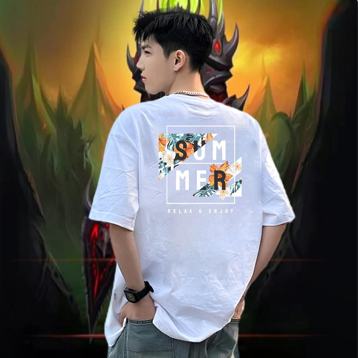 Free Shipping Men T Shirts 230g 100% Cotton flower Sport Tops Tees Breathable Short Sleeve Wholesale Men Tshirts Customized