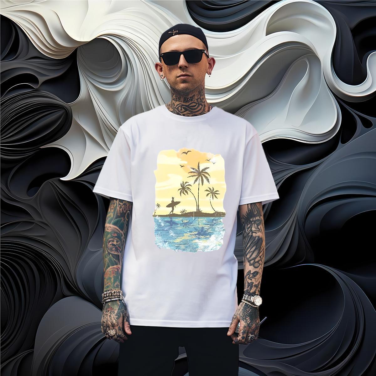 Man T Shirts 230g 100% Cotton tree Street Wear Breathable Crew Neck Asian Size Tshirts 2024 Summer TOP Quality Tee Shirt