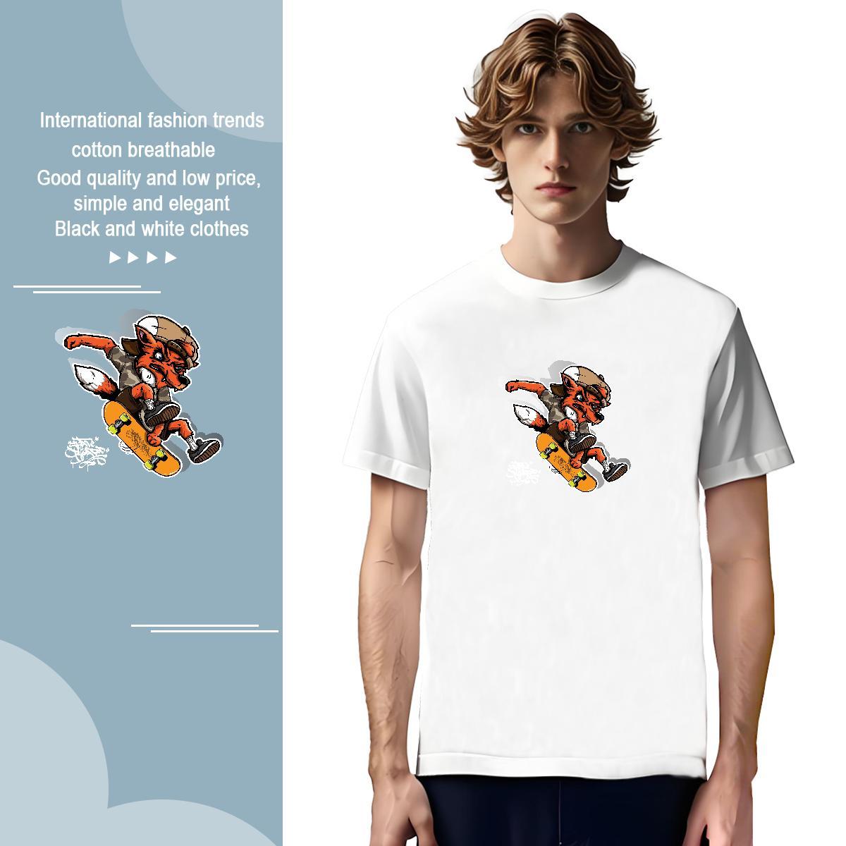 T Shirt For Man 230g Cotton wolf Sports Casual Crew Neck Graphic Men Tees Fashion New Soft Top Tees