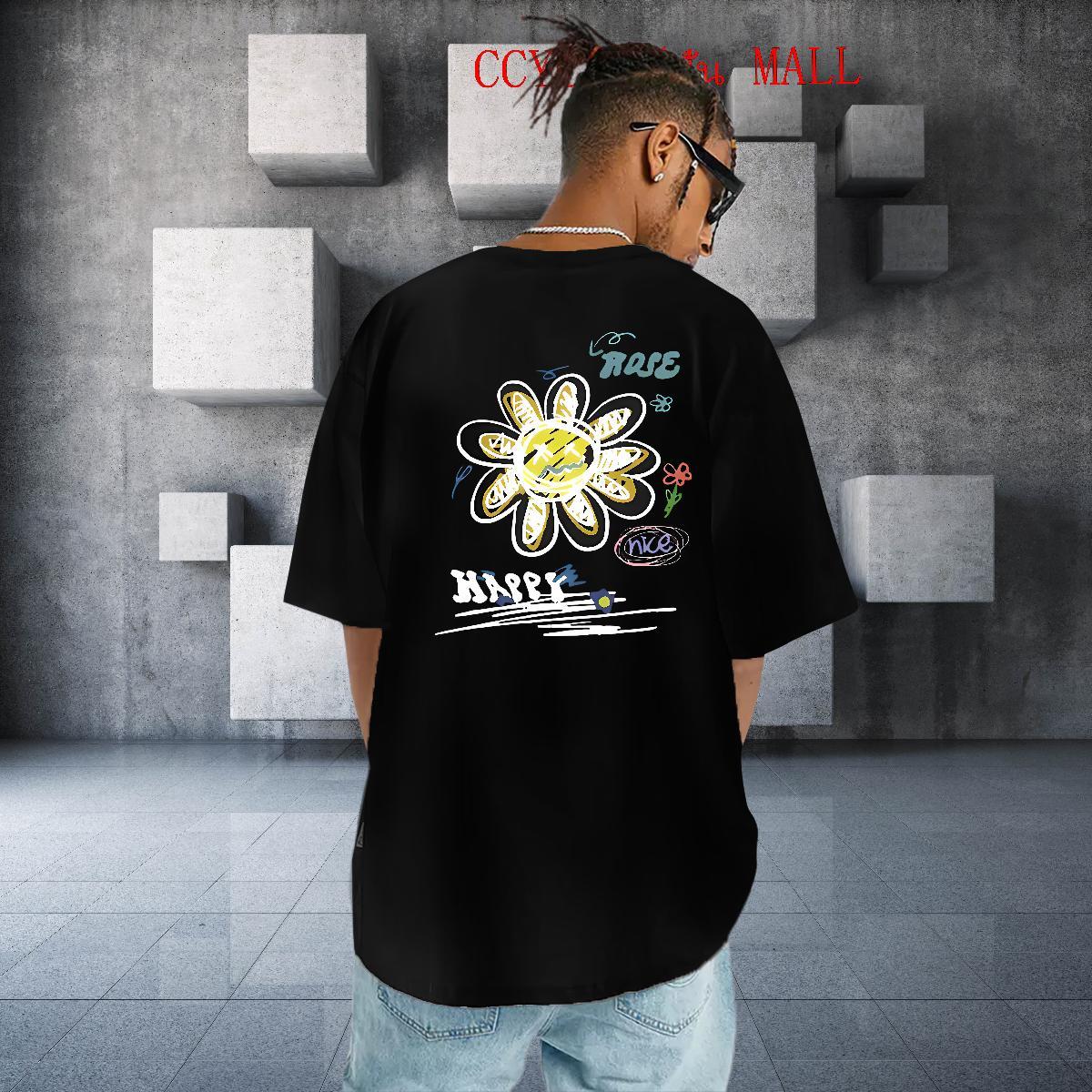 Fashion Designer T Shirt For Man 230g 100% Cotton flower Home Outdoor Polos Crew Neck Free Shipping Mens Tshirts Cartoon Printing L-4XL