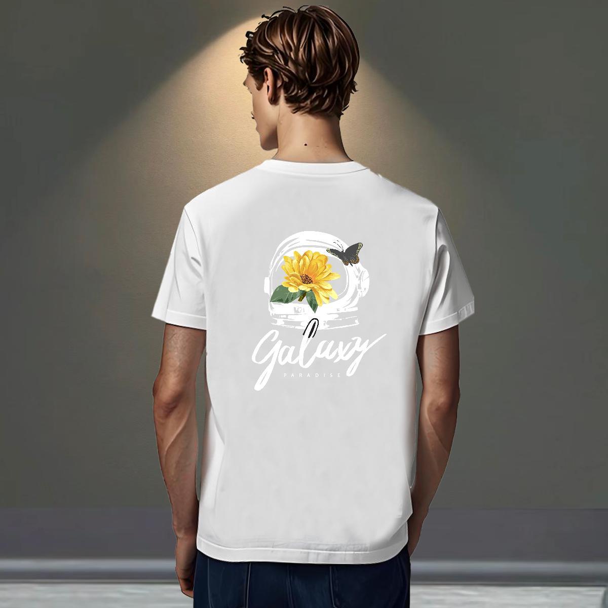 Cool Men Tees 230g Cotton High Street Hip Hop flower White Plus Size Breathable Crew Neck DIY T-Shirts Top Tees