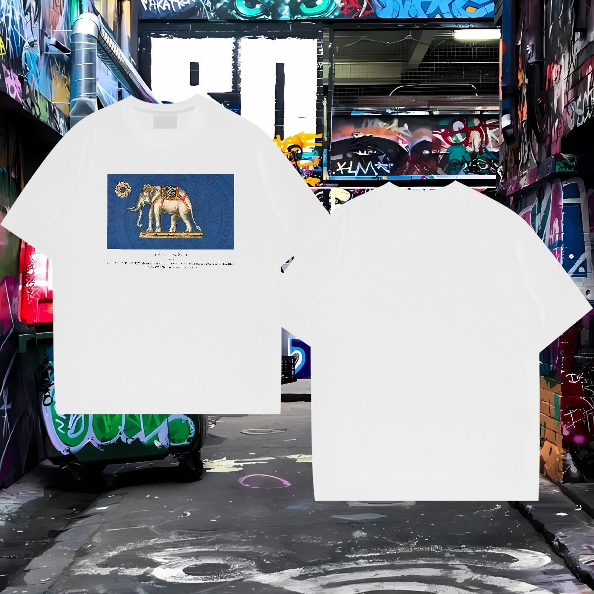 New Mens T Shirts 100% Cotton 230g elephant Anime Printing Street Clothes Crew Neck Popular Couples T Shirts Asian Size