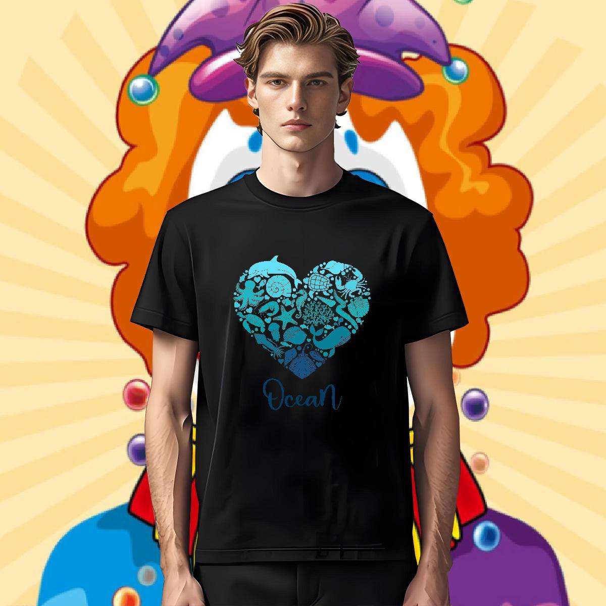 New Designer T Shirt For Man 230g 100% Cotton fish Daily Wear Tshirts Breathable Crew Neck Comfortable Men Clothes T-Shirt Anime Print