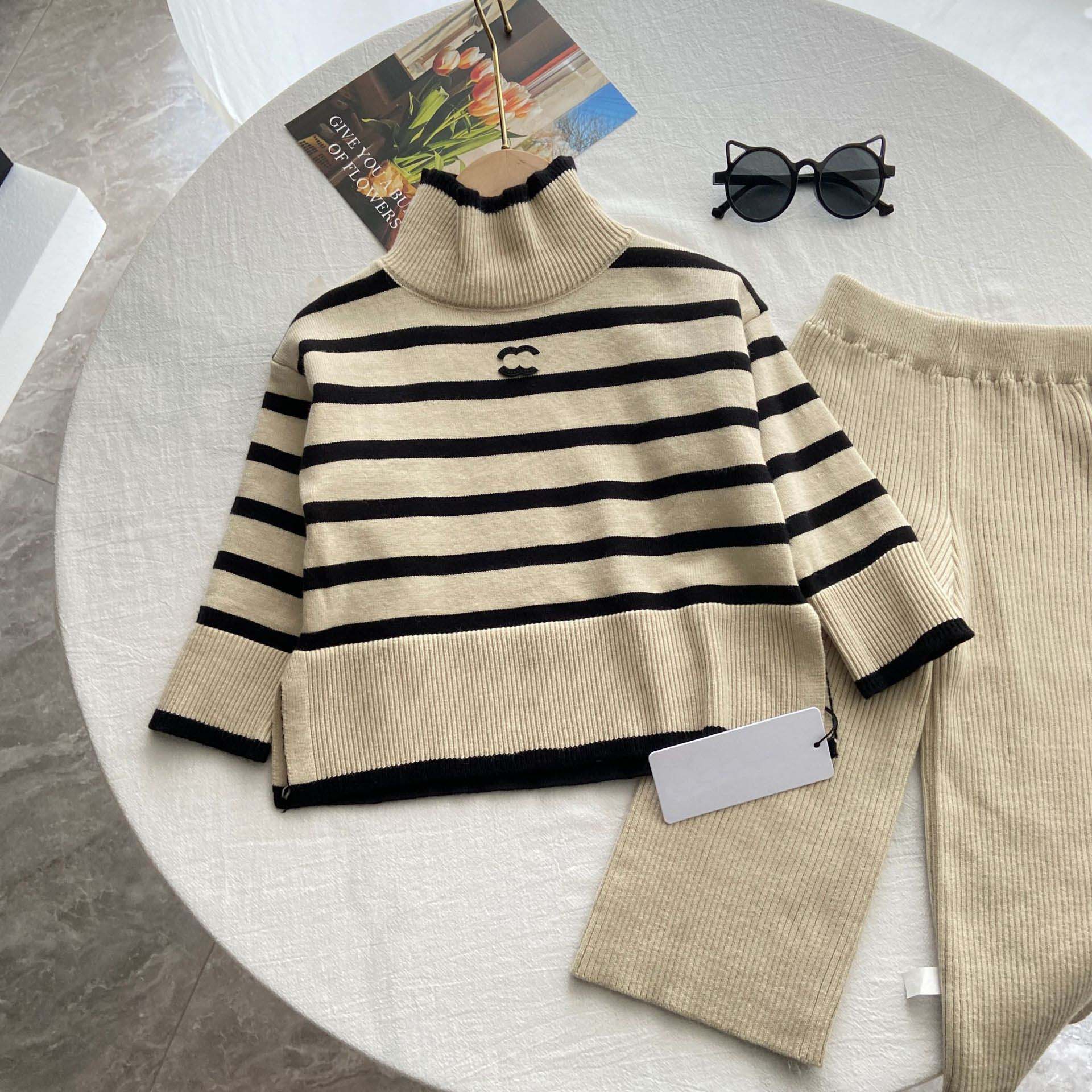 Designers Girls Turtleneck Sweater Set Luxury Kids Sweaters Trousers Set Trendy Kids Sweater Set -12 High Quality Kids Clothing Suits Size 90-140 DYD240865