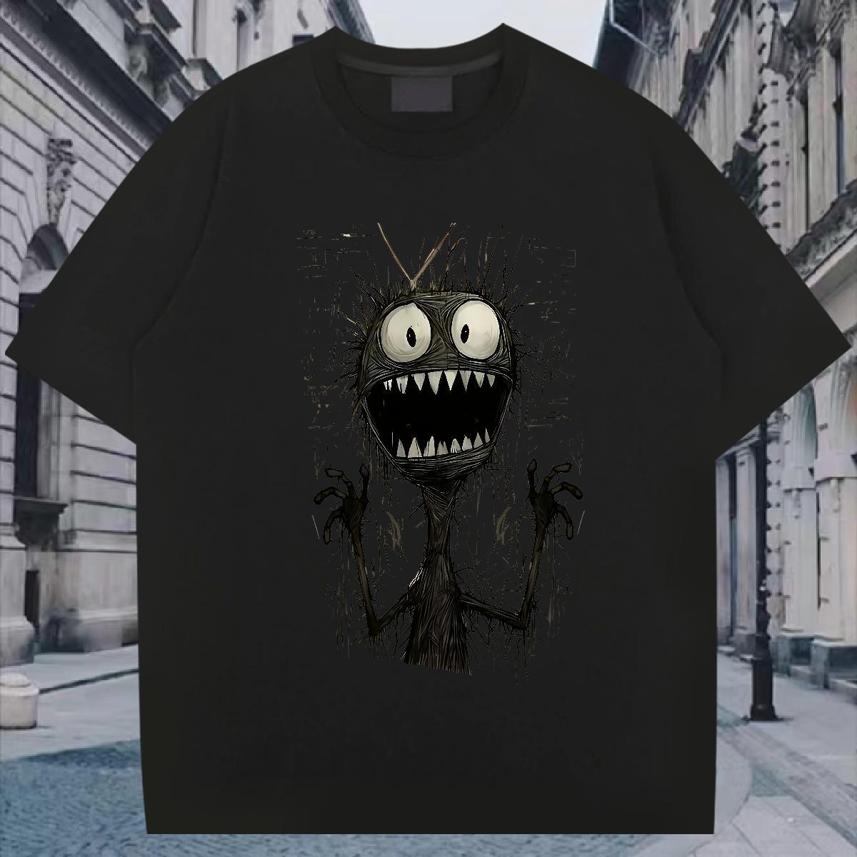 T Shirts Men 230g Pure Cotton Little Monster Street Wear O Neck Short Sleeves Anime Print Men Tees Wholesale Loose Polos