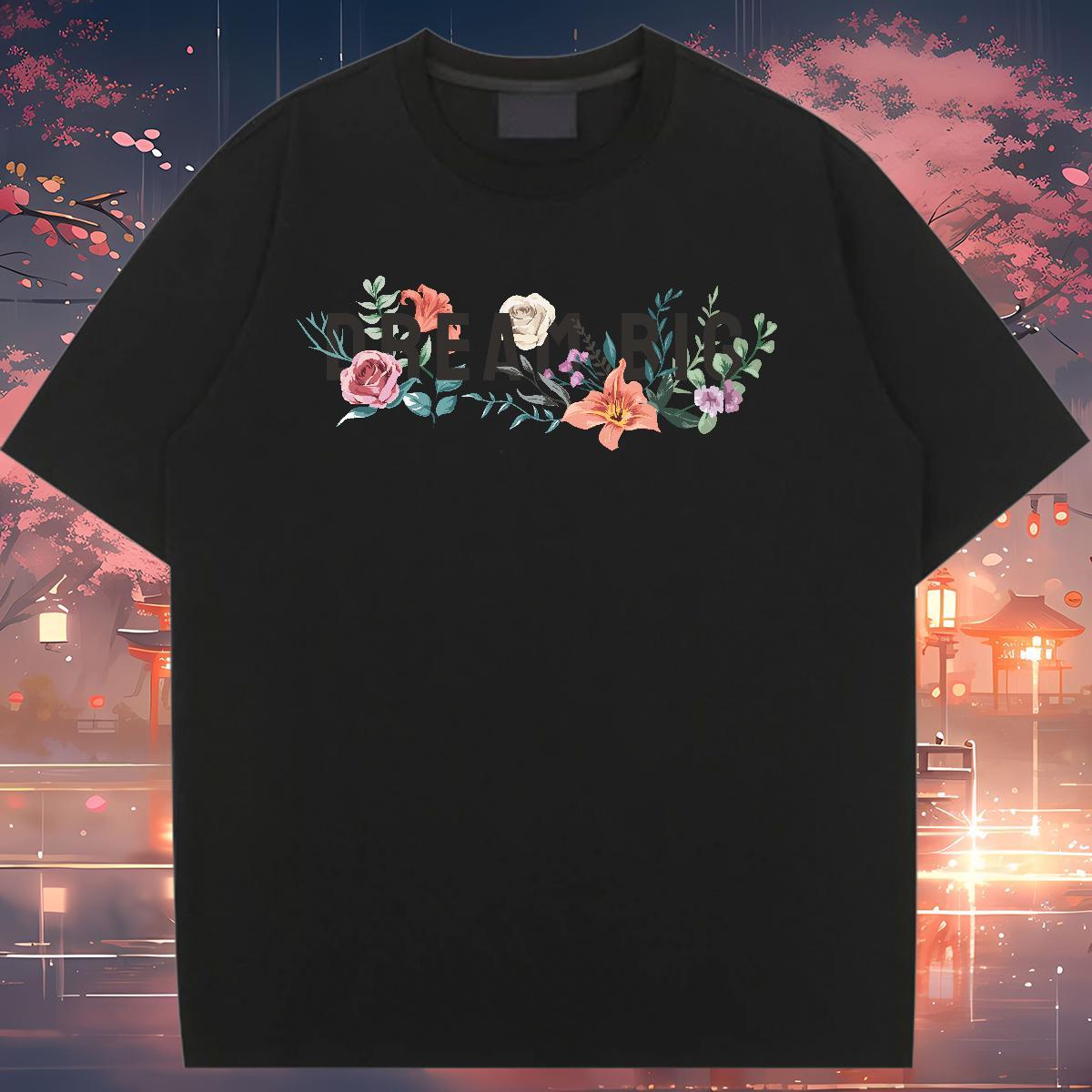 Nice Woman T Shirts Short sleeve Soft Woman Tshirt Anime Print flower Street 230g 100% Cotton 2024 Casual Clothes