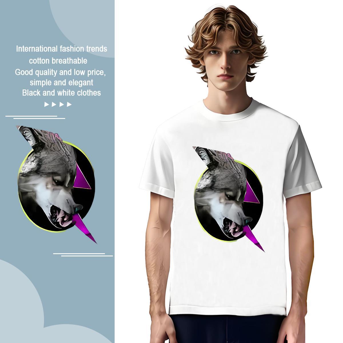 Man T Shirts 230g Pure Cotton wolf Casual Breathable Short Sleeve Oversized Mens Tshirts Fashion New Wholesale Tees