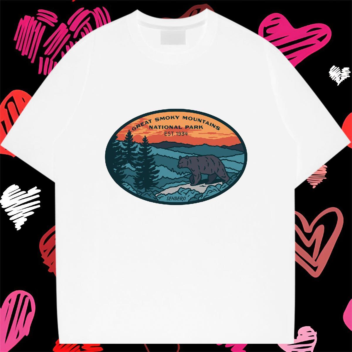 Classic Casual Mens T Shirts 230g Cotton bear Beach Tshirts Breathable Crew Neck Loose Fit Tshirt for Man Woman Anime Print
