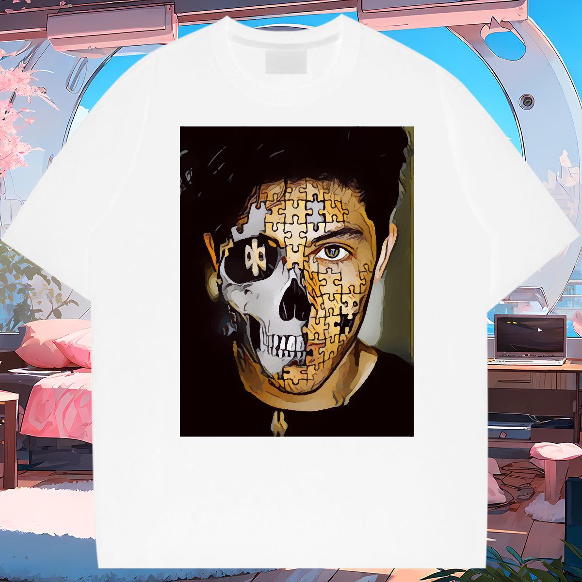 2024 DIY Man T Shirts skull Clothes 230g Pure Cotton Home Outdoor Soft Plus Size Custom Round Neck Short Sleeve Tshirt for Man Woman
