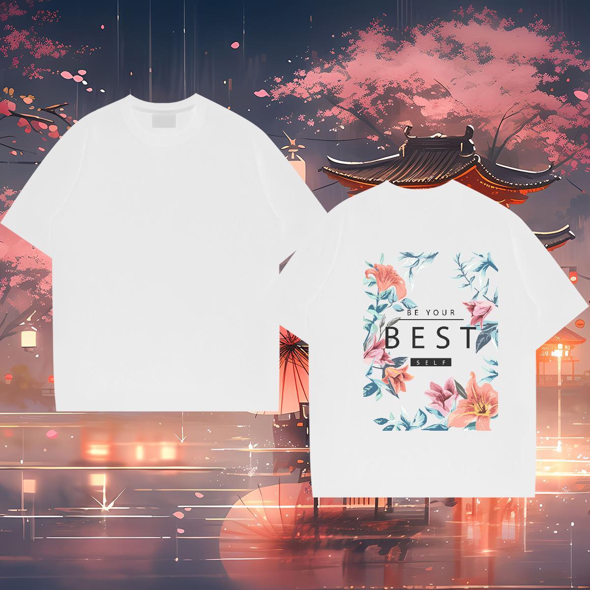 Casual New Man T Shirts 230g Cotton flower Street Casual Tops Tees Breathable Short Sleeve Cool Design Men Tops Tees Plus Size Cartoon