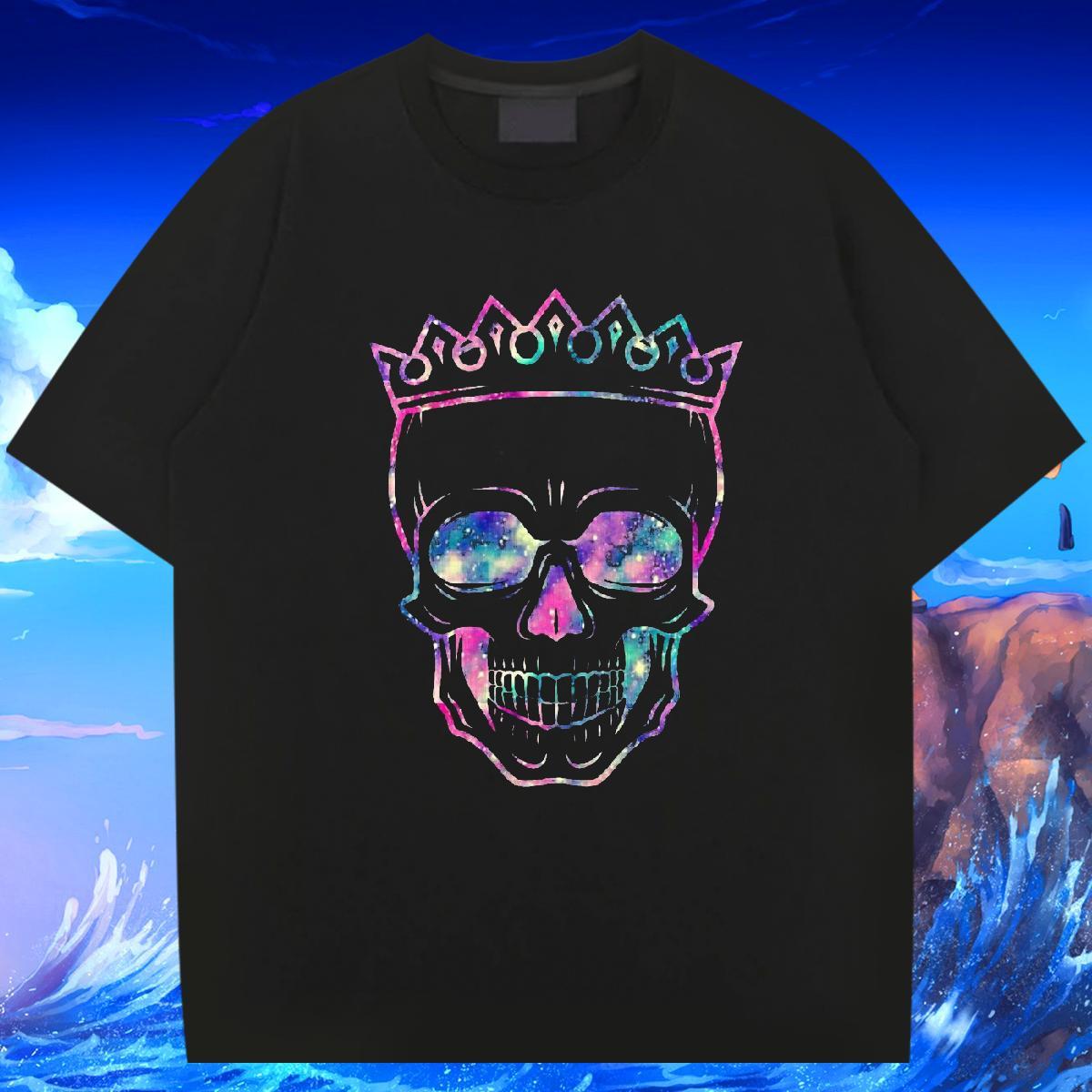 New T Shirt For Man skull Tops Tees 100% Cotton 230g High Street Hip Hop Wholesale Black White Breathable Short Sleeve Tshirts