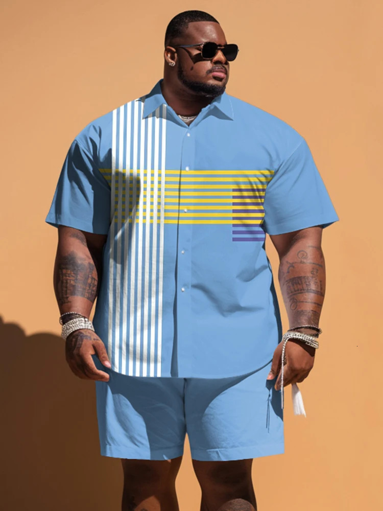 L-9XL short sleeved shirt set plus size mens summer leisure vacation retro pattern print two-piece set ZOOY240806
