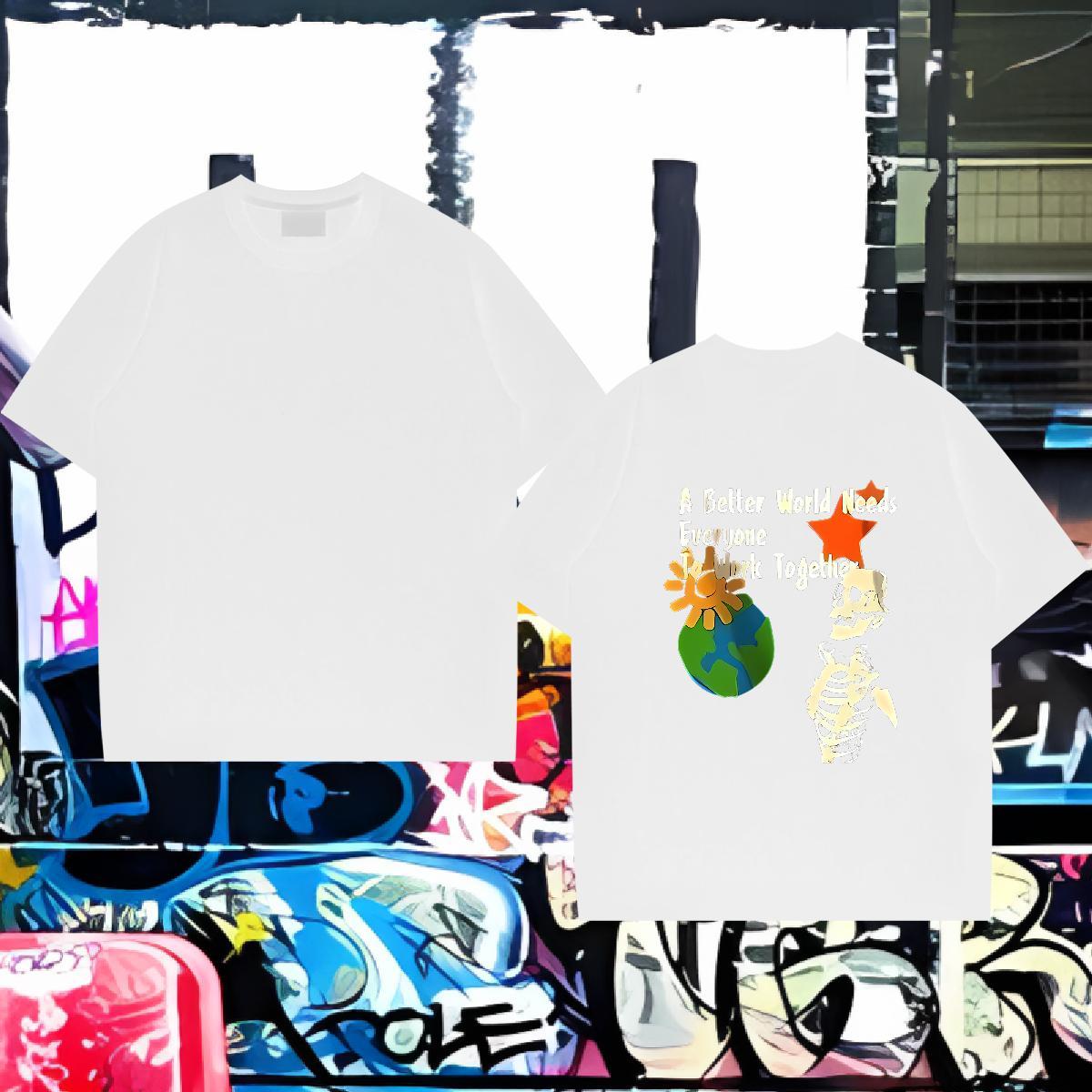 Wholesale T-Shirts for Men skull Tops Tees 230g Cotton High Street Hip Hop Free Shipping Custom Printed Pure Cotton Mens Tshirts