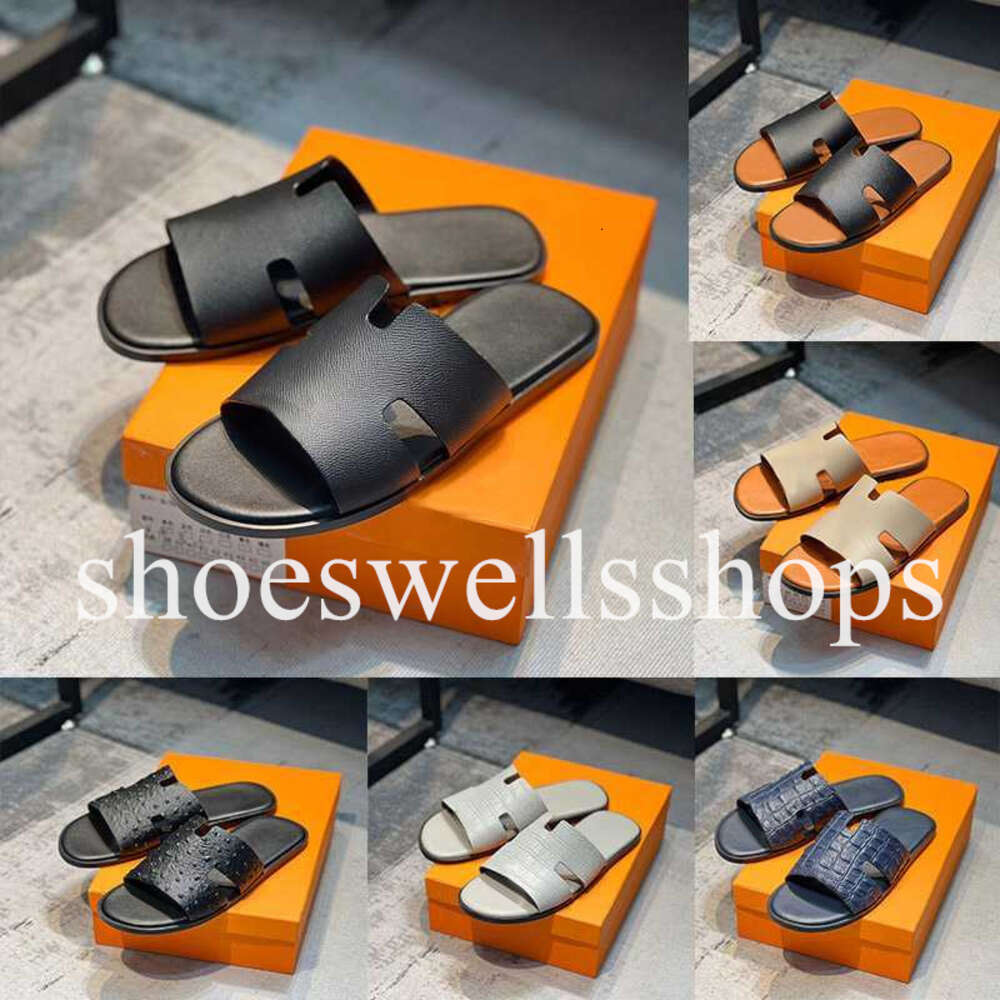 Men Slippers Designer Leather Sandals Flip Flop Heritage Calfskin Sandals Summer Lazy Large Beach Casual Slides