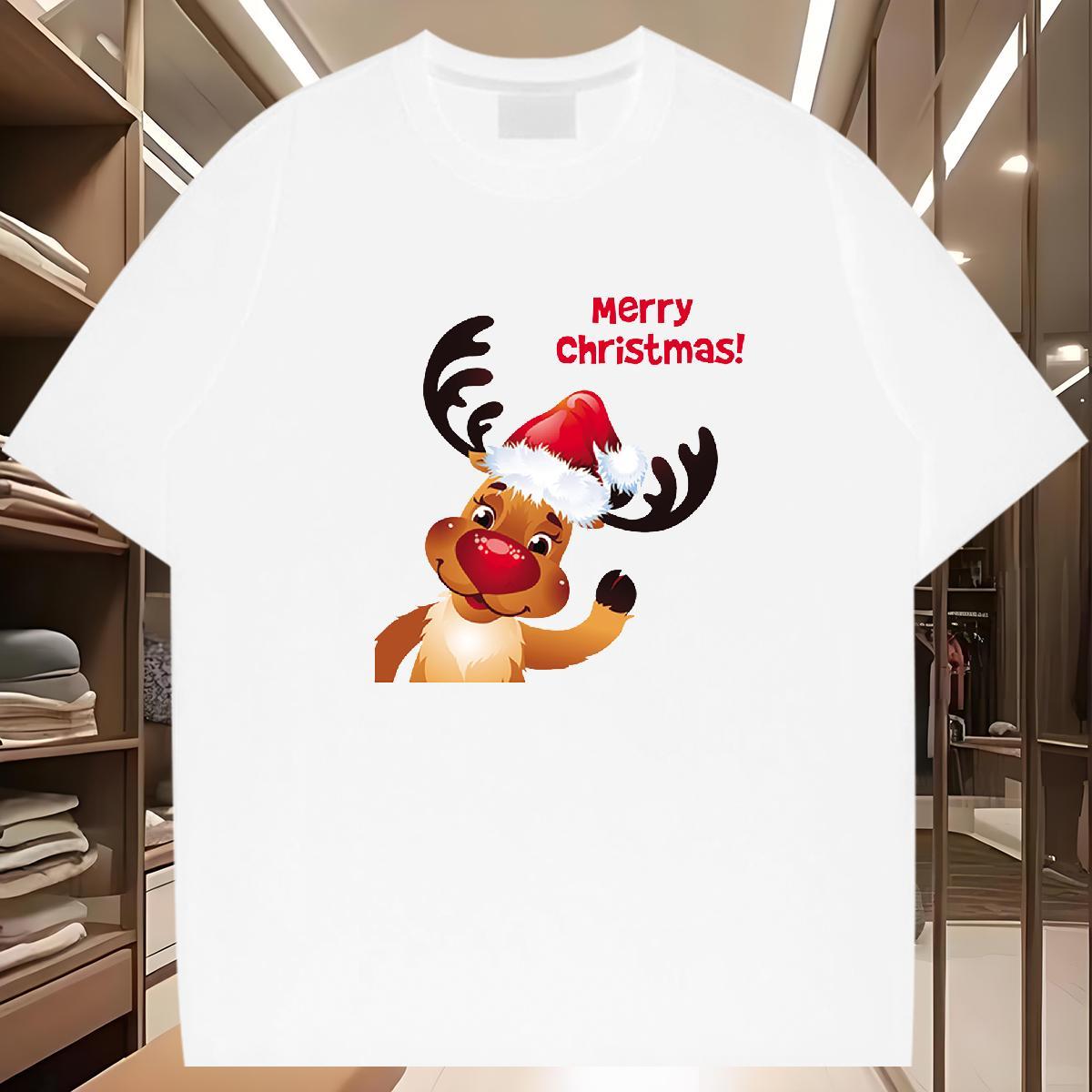 T Shirts Men 230g Pure Cotton Christmas Casual Breathable Short Sleeve Cartoon Printing L-4XL Mens Tshirts Designer Unisex Tees