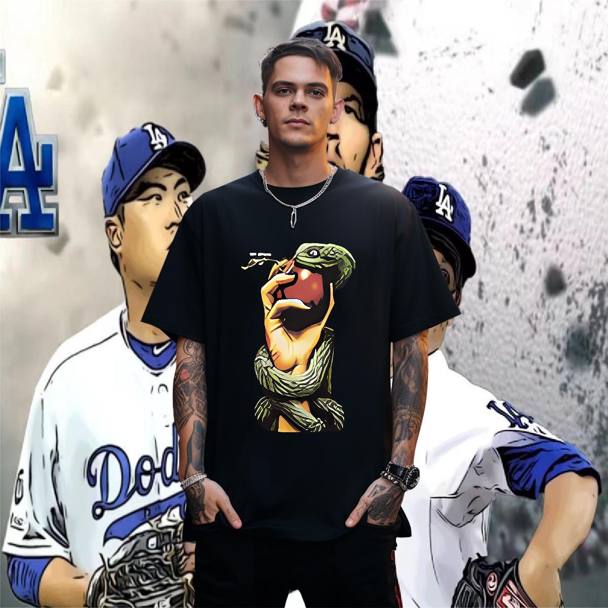 Man T Shirts 230g Cotton snake Sport Round Neck Short Sleeve Cartoon Printing L-4XL Couples T Shirts New Designer Tees Shirts