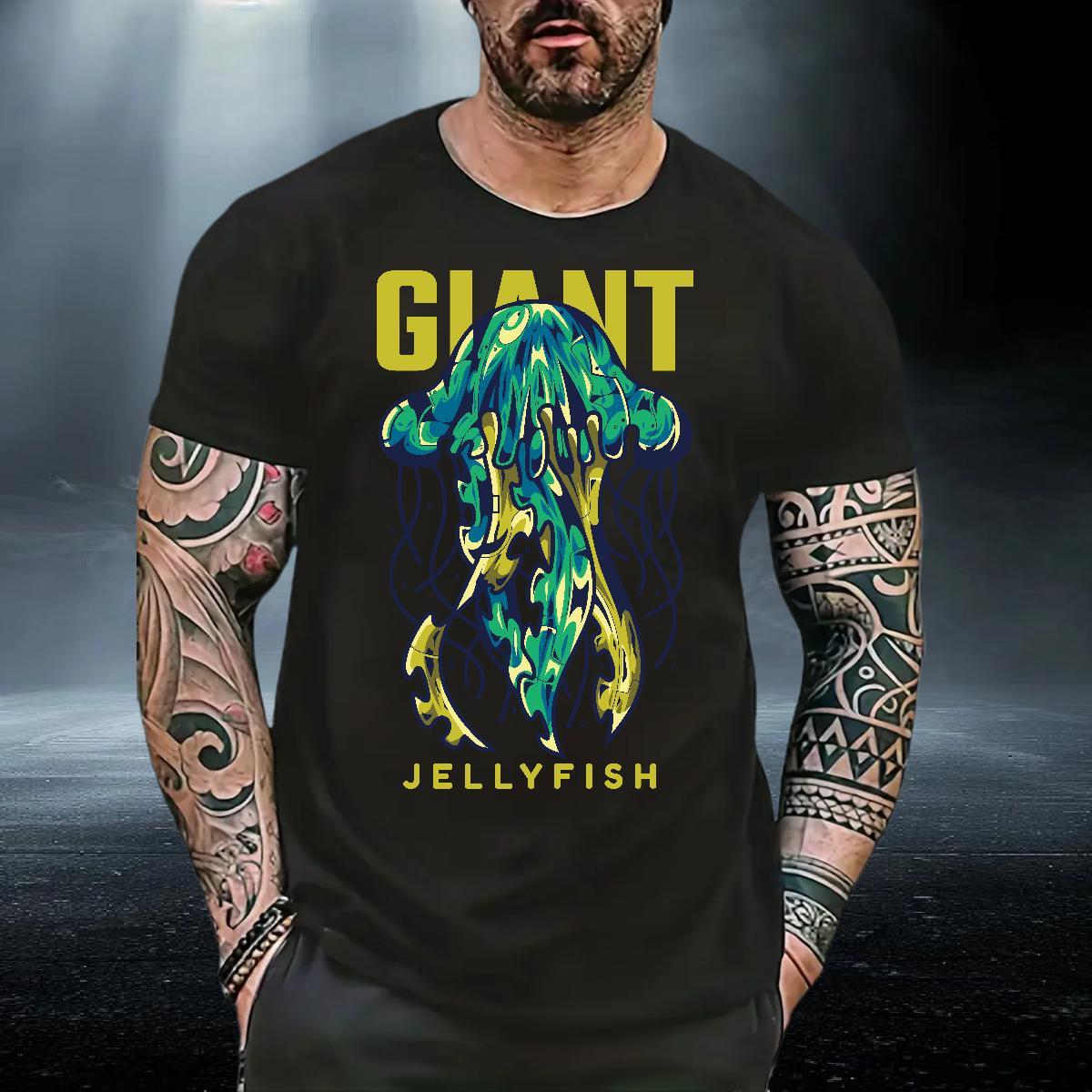 Casual New Man T Shirts 100% Cotton 230g jellyfish Hip Hop Tops O Neck Short Sleeves Loose Fit Tshirt for Man Woman Customized