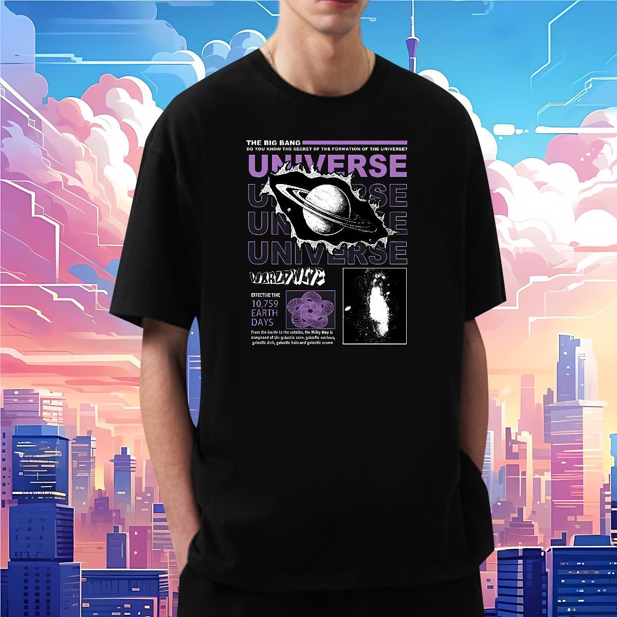 T Shirt For Man 230g Cotton universe Daily Outfit Breathable Short Sleeve White Plus Size Men Tops Tees New Unisex Wear